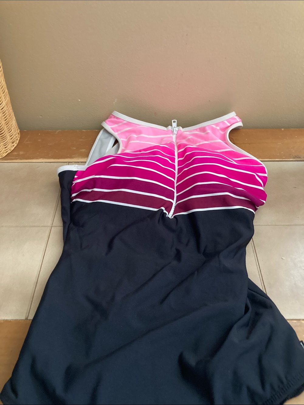 Striped Pink Ombre Zip-Front Swim‎ Dress